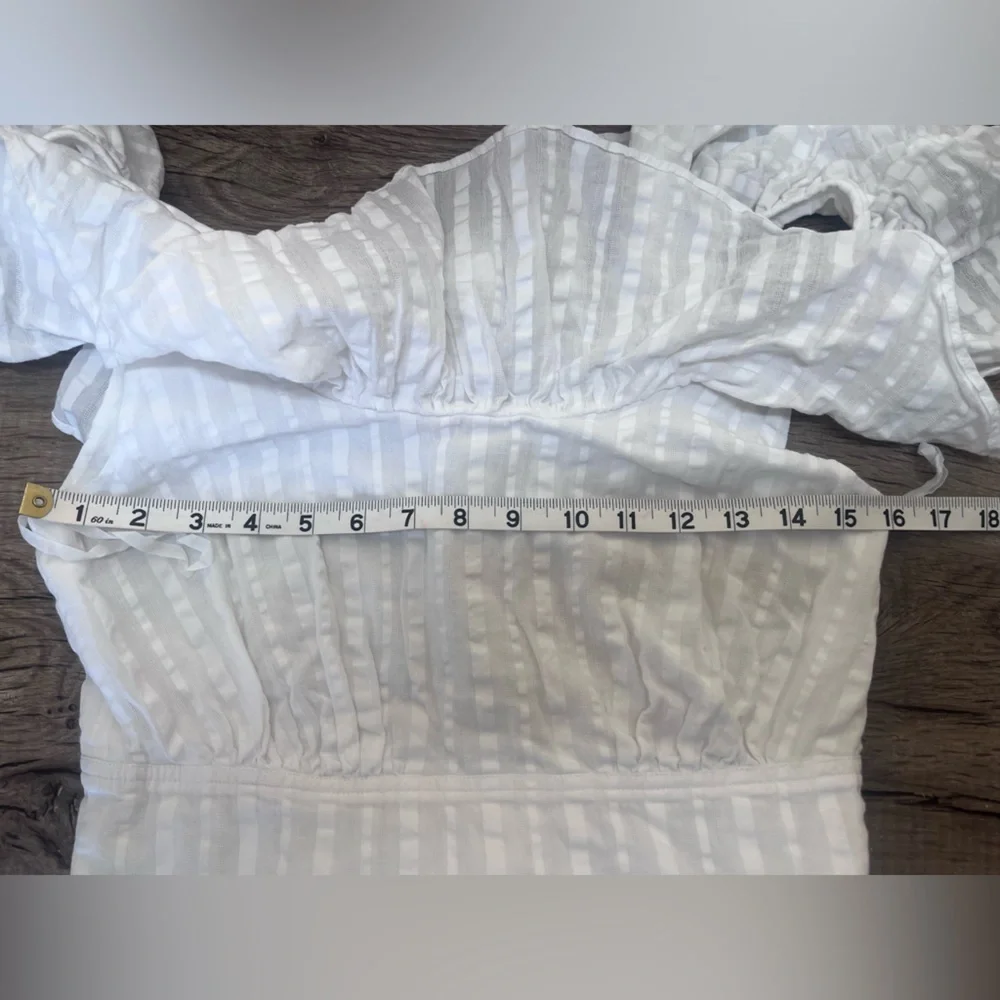 TORY BURCH White Tonal‎ Stripe Cotton Seersucker Dress Size 4